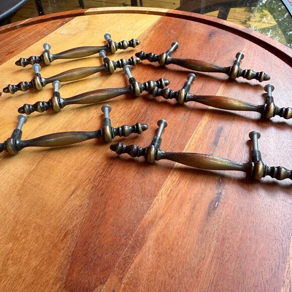 Vintage Brass Drawer Pull Handles Set Of 7 - Picture 1 of 4